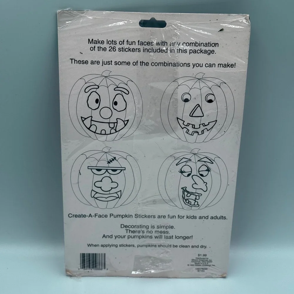 Vintage 1993 Gibson Create-A-Face Pumpkin Stickers Halloween New Old Stock ST154